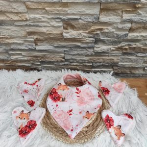 bavoir bébé + lingettes – motifs renard & fleurs